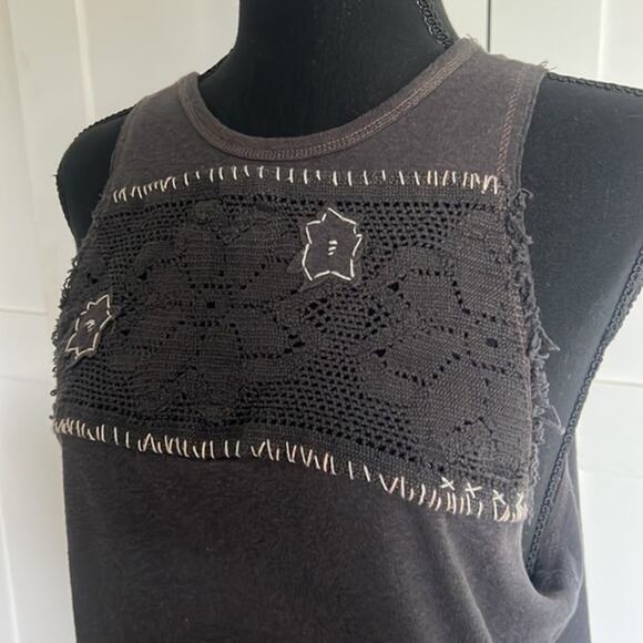 Free People We The Free Charcoal Tank Top with Flower Embroidered Details -Small - Picture 6 of 11